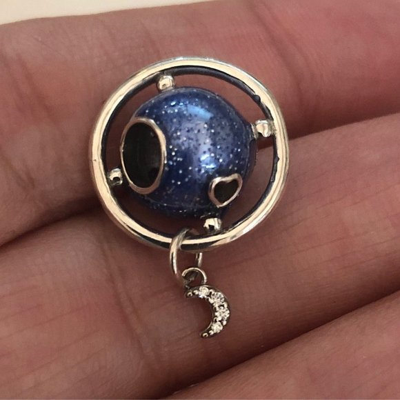 Sale! Planet and Crescent Moon Dangle Charm - Picture 1 of 3